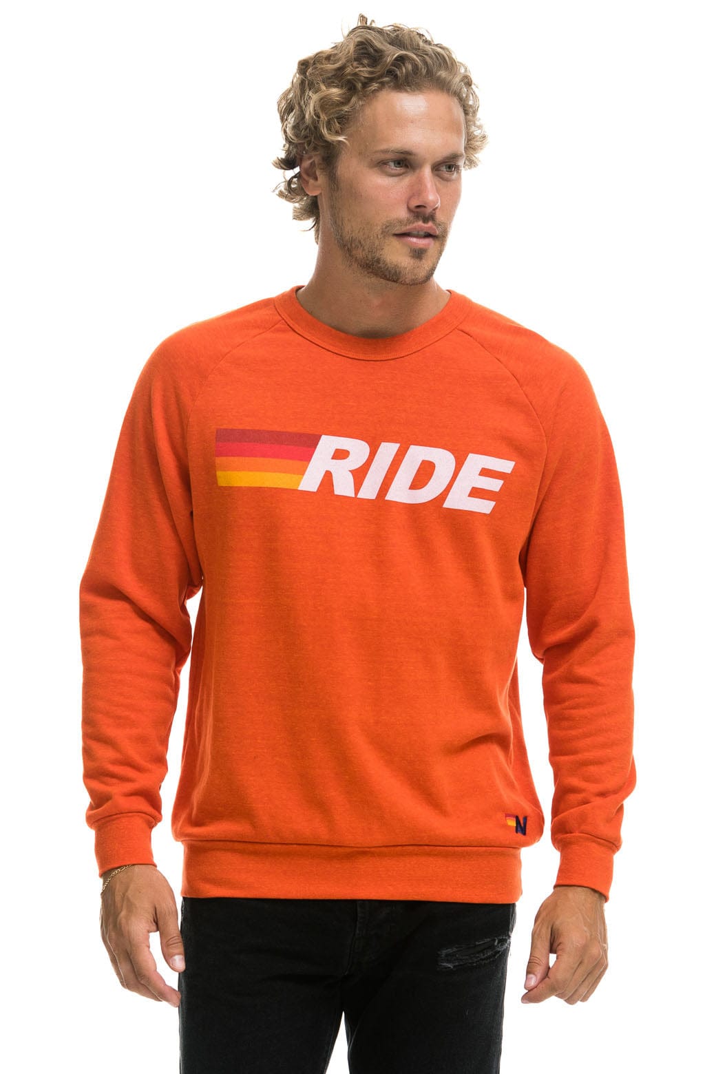 Classic RIDE LOGO WHITE CREW SWEATSHIRT - ORANGE