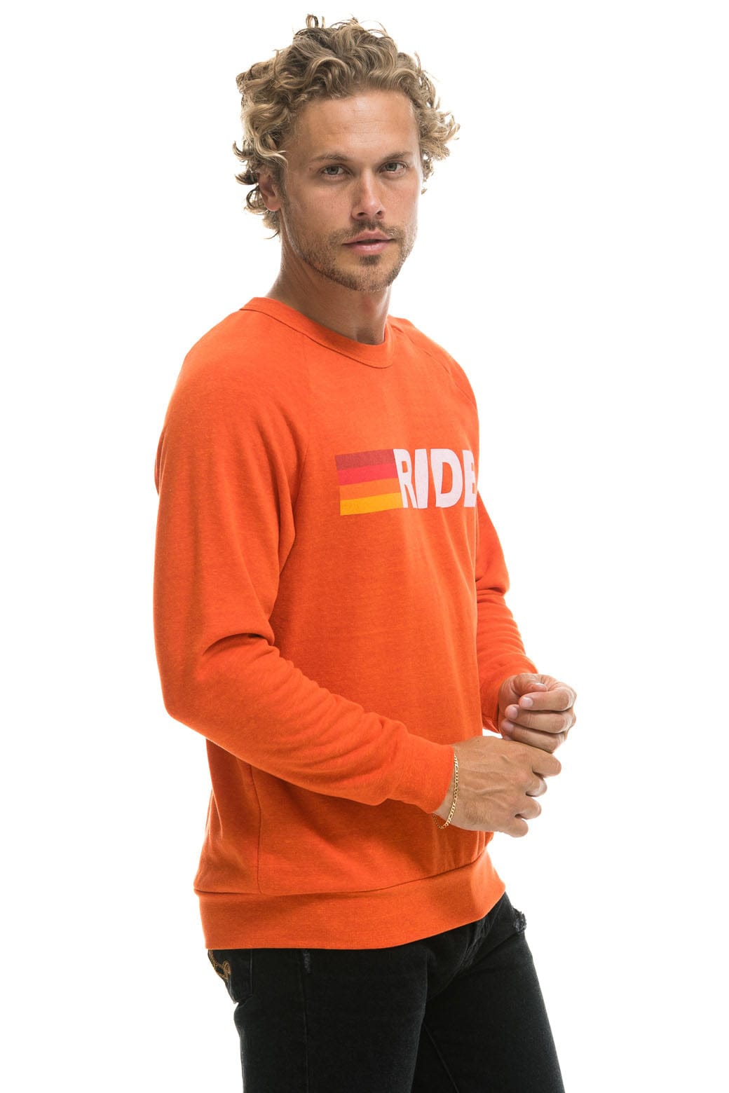 Classic RIDE LOGO WHITE CREW SWEATSHIRT - ORANGE