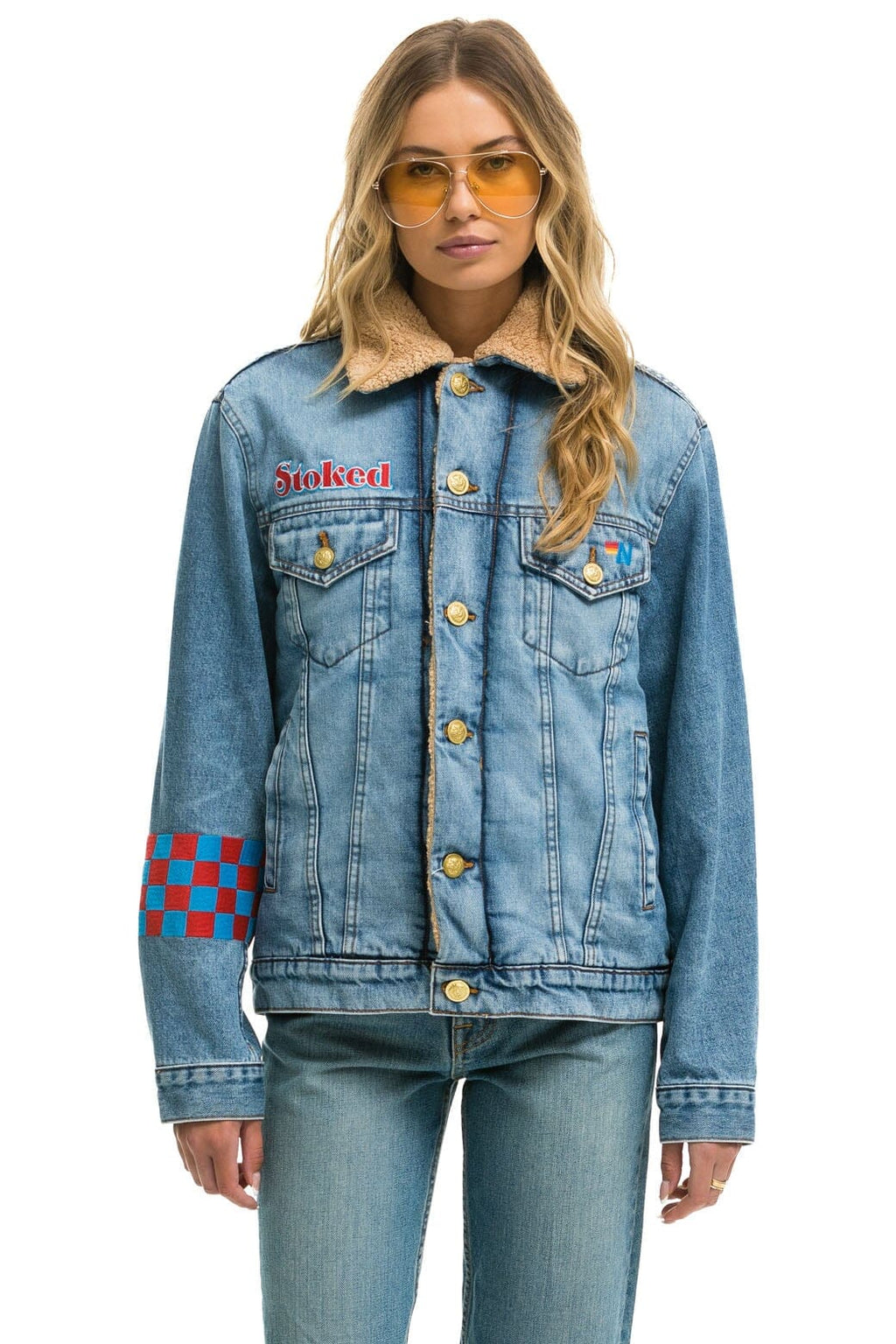 Classic SMALL STOKED BOLT SMILEY RANCH SHERPA DENIM JACKET - SUPER LIGHT
