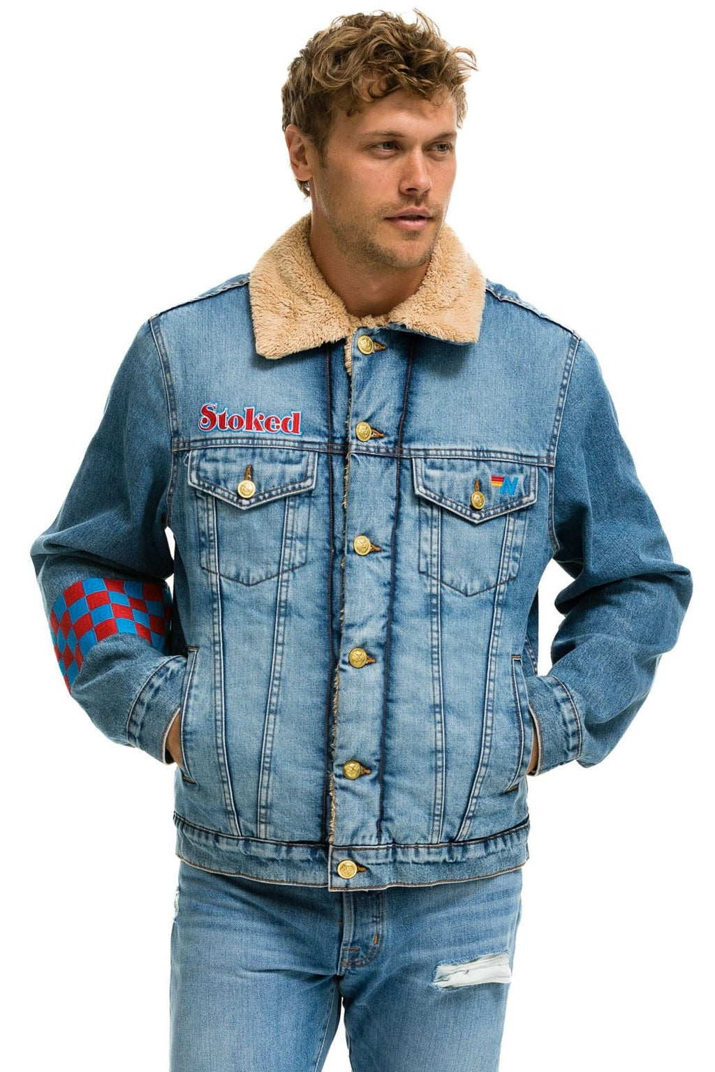 Classic SMALL STOKED BOLT SMILEY RANCH SHERPA DENIM JACKET - SUPER LIGHT