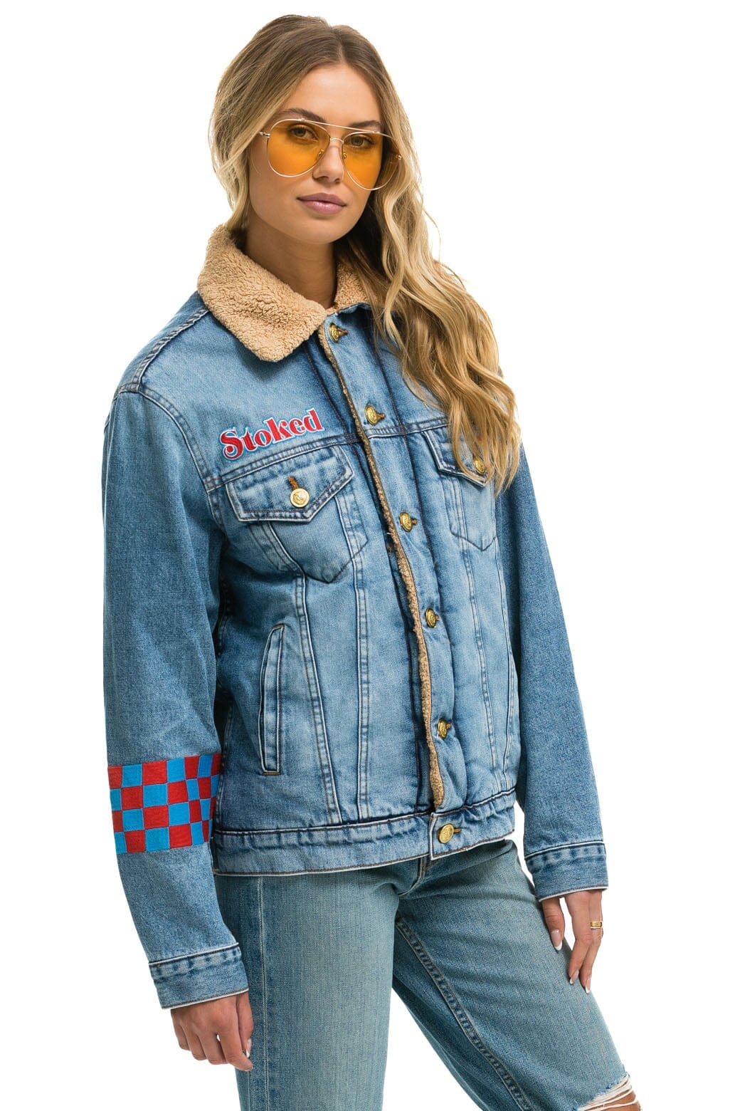 Classic SMALL STOKED BOLT SMILEY RANCH SHERPA DENIM JACKET - SUPER LIGHT