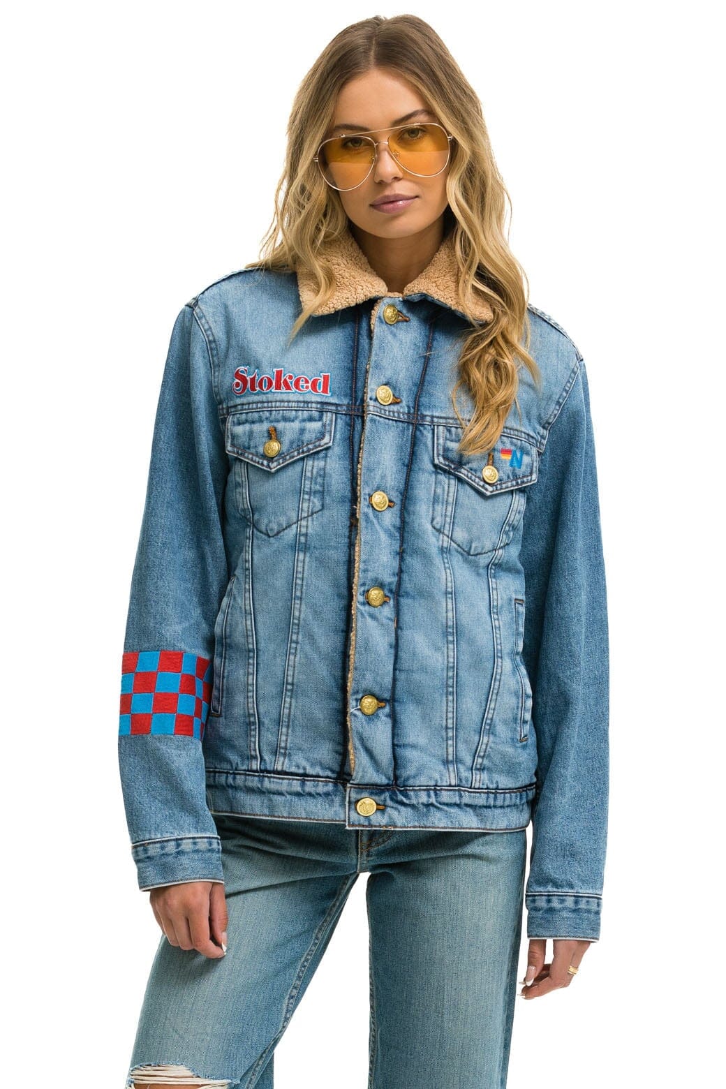 Classic SMALL STOKED BOLT SMILEY RANCH SHERPA DENIM JACKET - SUPER LIGHT