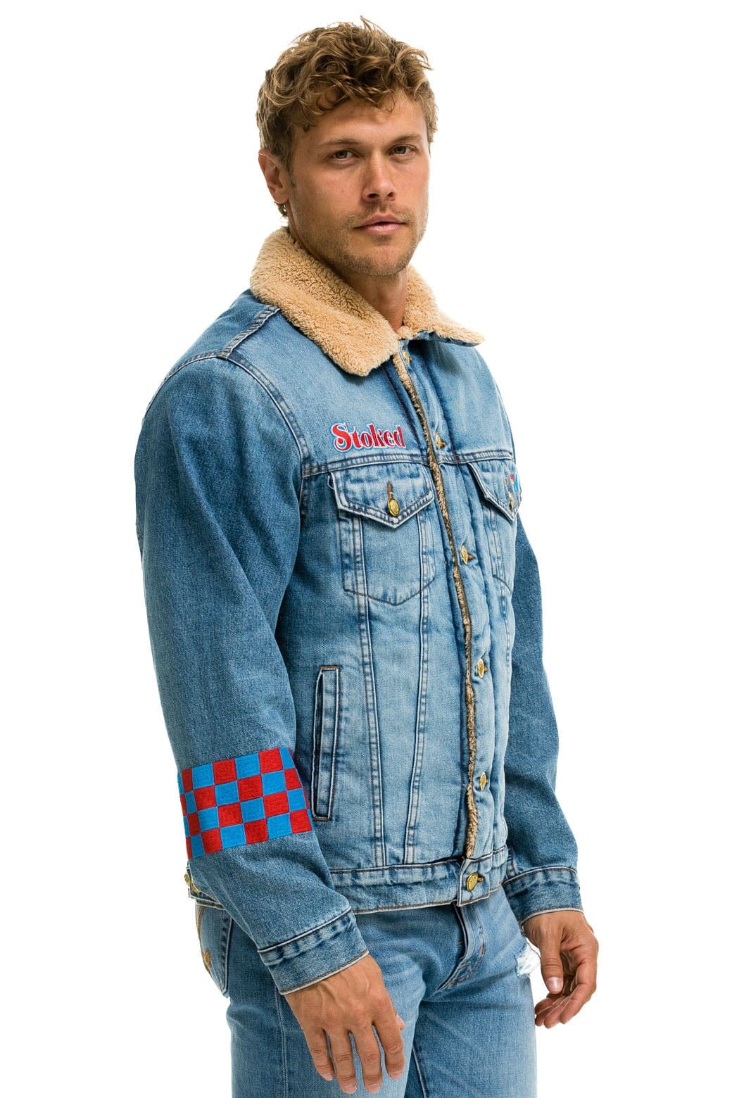 Classic SMALL STOKED BOLT SMILEY RANCH SHERPA DENIM JACKET - SUPER LIGHT