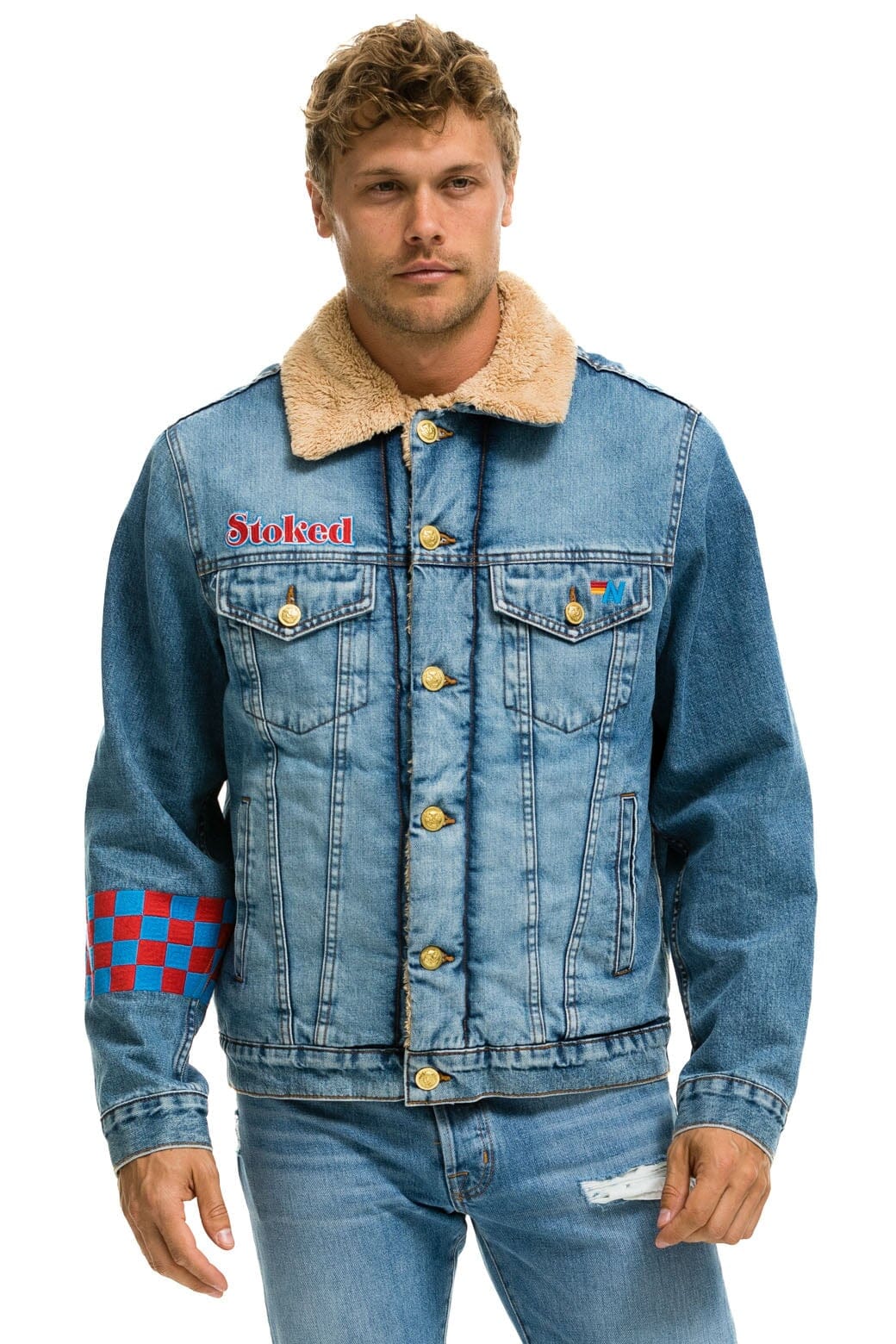 Classic SMALL STOKED BOLT SMILEY RANCH SHERPA DENIM JACKET - SUPER LIGHT