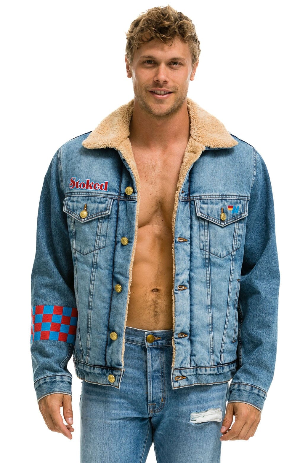 Classic SMALL STOKED BOLT SMILEY RANCH SHERPA DENIM JACKET - SUPER LIGHT