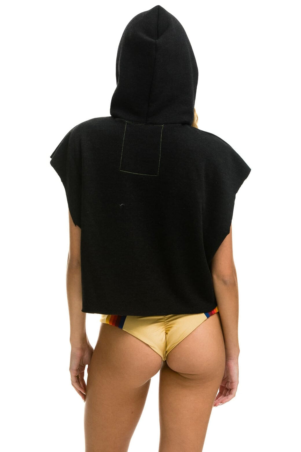 Classic SMILEY SUNSET SLEEVELESS RELAXED CROPPED PULLOVER HOODIE - BLACK