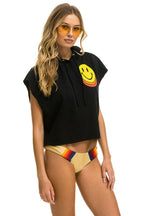 Classic SMILEY SUNSET SLEEVELESS RELAXED CROPPED PULLOVER HOODIE - BLACK
