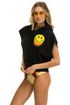 Classic SMILEY SUNSET SLEEVELESS RELAXED CROPPED PULLOVER HOODIE - BLACK