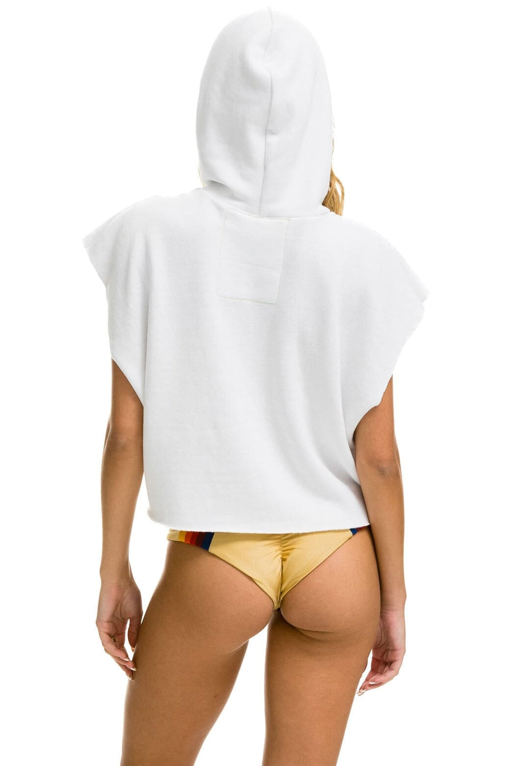 Classic SMILEY SUNSET SLEEVELESS RELAXED CROPPED PULLOVER HOODIE - WHITE