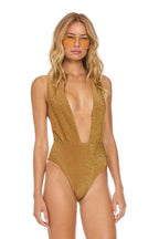Classic SPARKLE COMO DEEP PLUNGE CROSS BACK WOMENS ONE PIECE - MOCHA