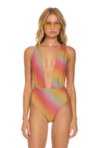Classic SPARKLE COMO DEEP PLUNGE CROSS BACK WOMENS ONE PIECE - RAINBOW