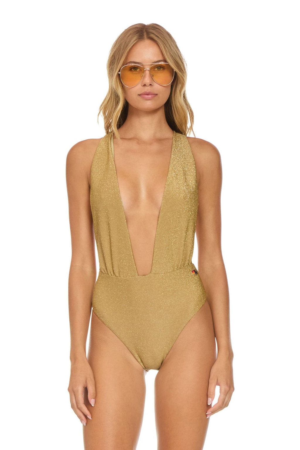 Classic SPARKLE COMO DEEP PLUNGE CROSS BACK WOMENS ONE PIECE - SAND