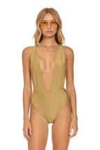 Classic SPARKLE COMO DEEP PLUNGE CROSS BACK WOMENS ONE PIECE - SAND