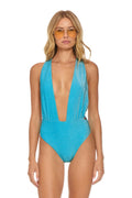 Classic SPARKLE COMO DEEP PLUNGE CROSS BACK WOMENS ONE PIECE - SKY