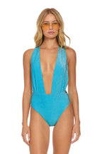 Classic SPARKLE COMO DEEP PLUNGE CROSS BACK WOMENS ONE PIECE - SKY