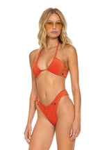 Classic SPARKLE GYPSY RING HI-CUT FULL COVERAGE BIKINI BOTTOMS - HOT CORAL