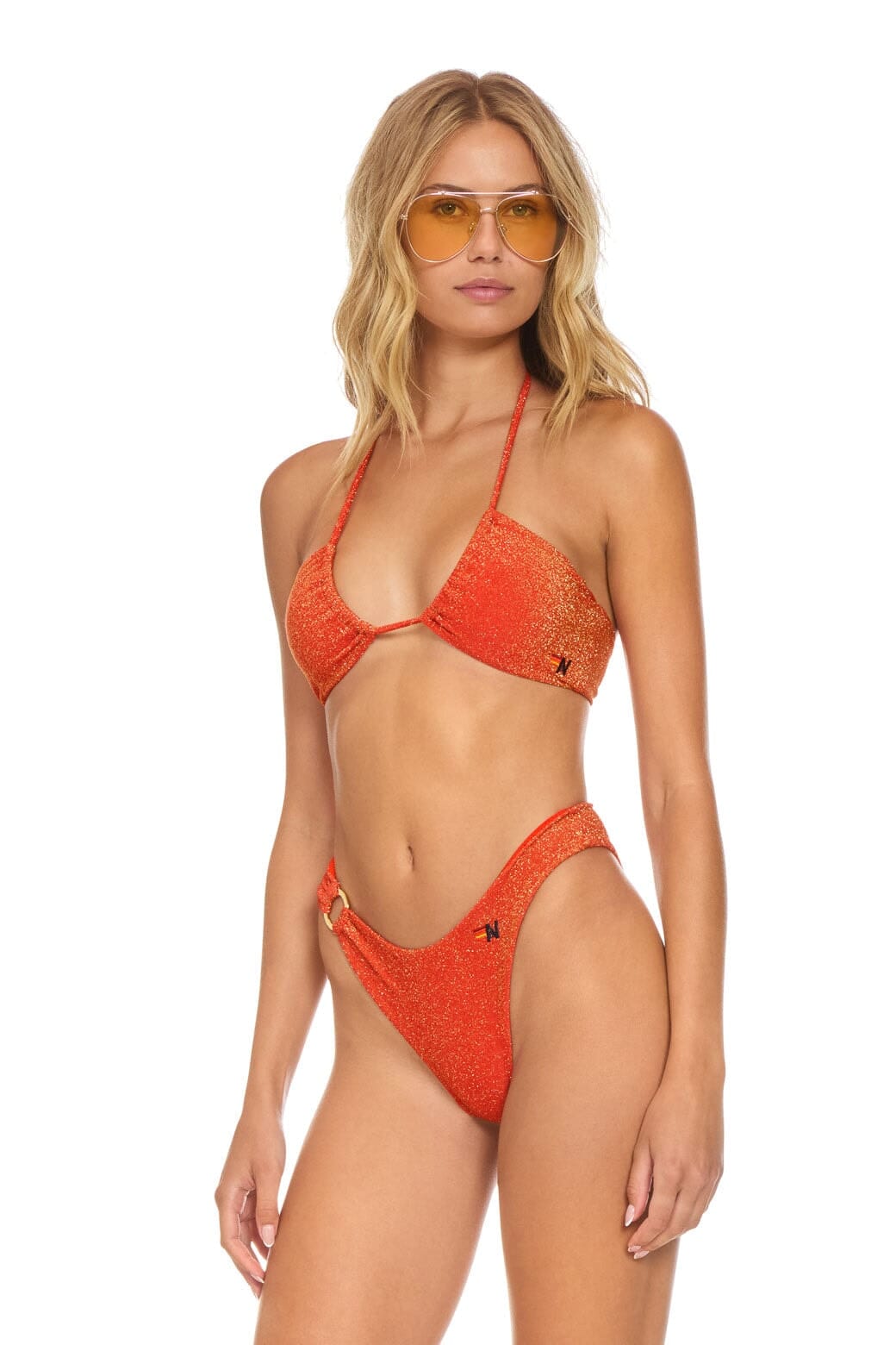 Classic SPARKLE GYPSY RING HI-CUT FULL COVERAGE BIKINI BOTTOMS - HOT CORAL