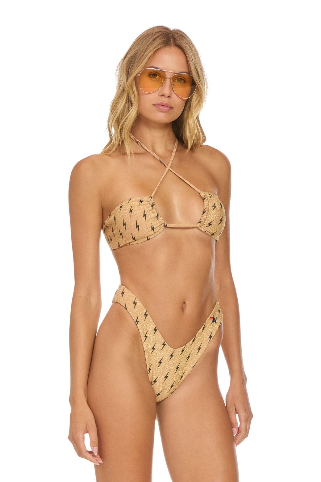 Classic SPARKLE ST TROPEZ SCRUNCH CHEEKY BIKINI BOTTOMS - BLACK BOLT REPEAT