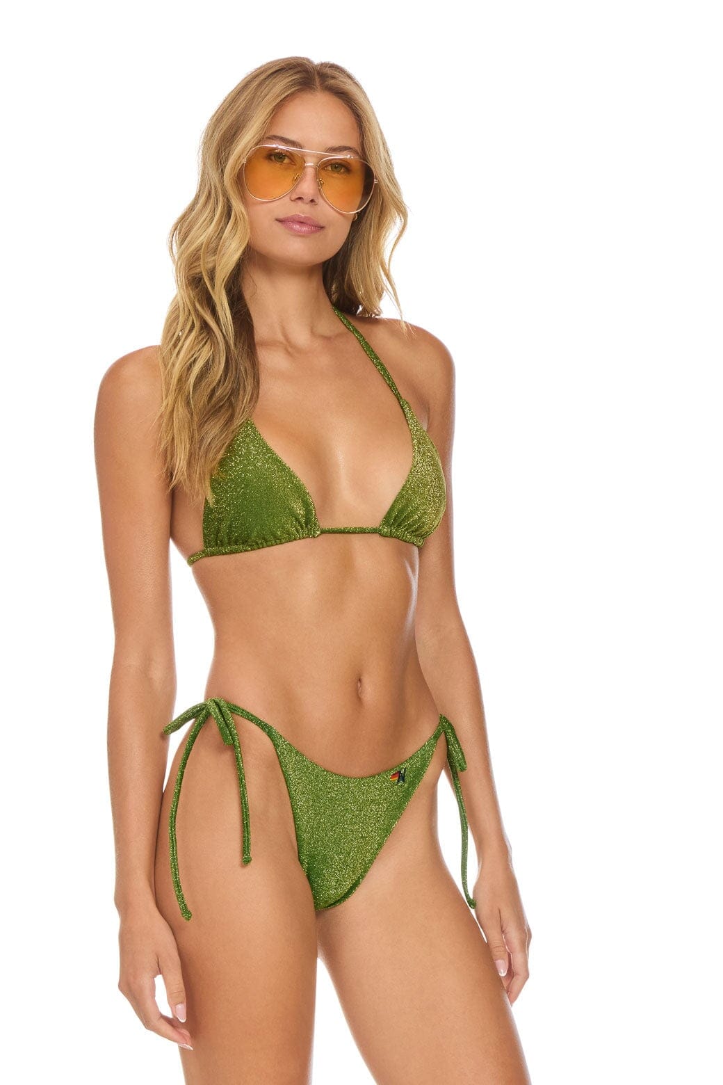 Classic SPARKLE TURKS SIDE TIE CHEEKY BIKINI BOTTOMS - ARMY