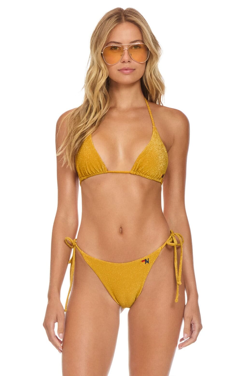 Classic SPARKLE TURKS SIDE TIE CHEEKY BIKINI BOTTOMS - GOLD