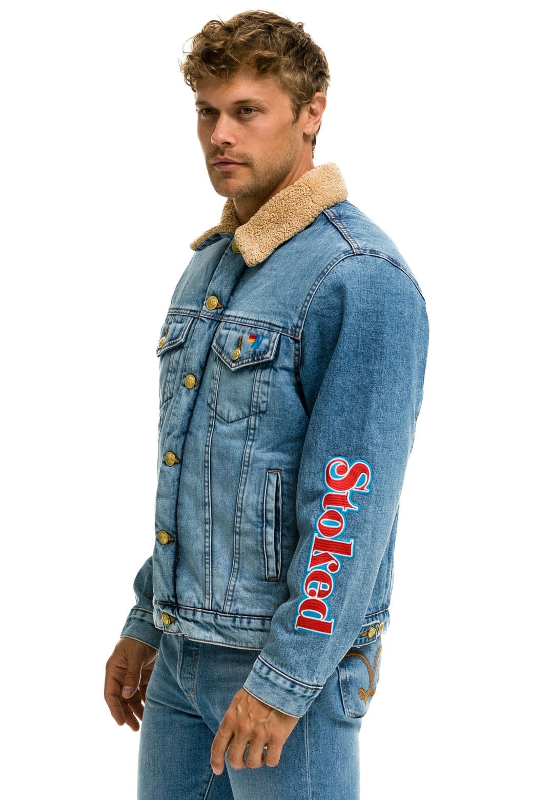 Classic STOKED BOLT SMILEY RANCH SHERPA DENIM JACKET- SUPER LIGHT