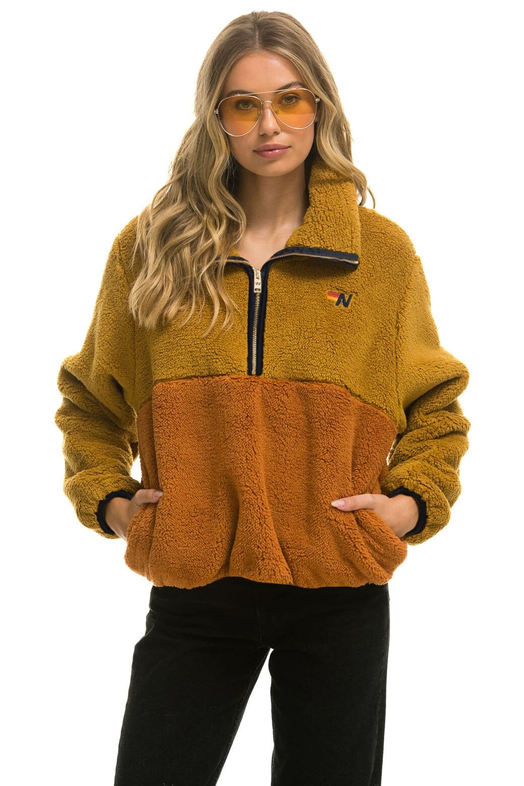 Classic TEDDY APRES HALF ZIP COLOR BLOCK JACKET - HONEY