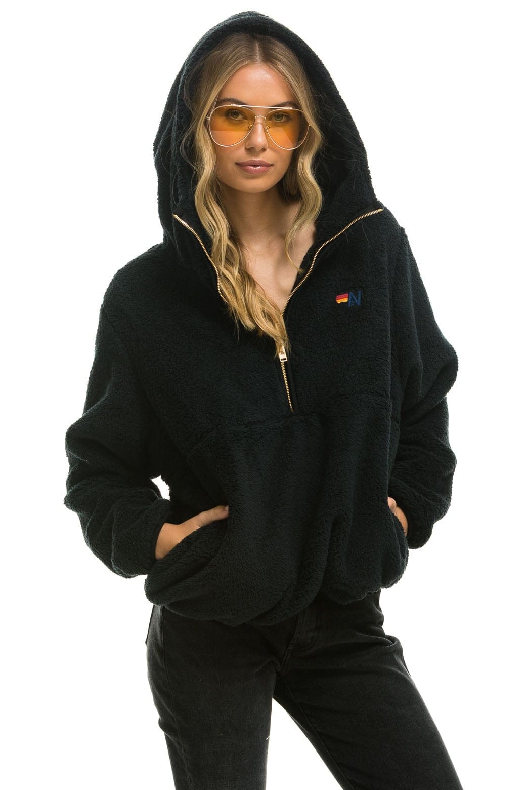 Classic TEDDY APRES HOODED HALF ZIP JACKET - BLACK