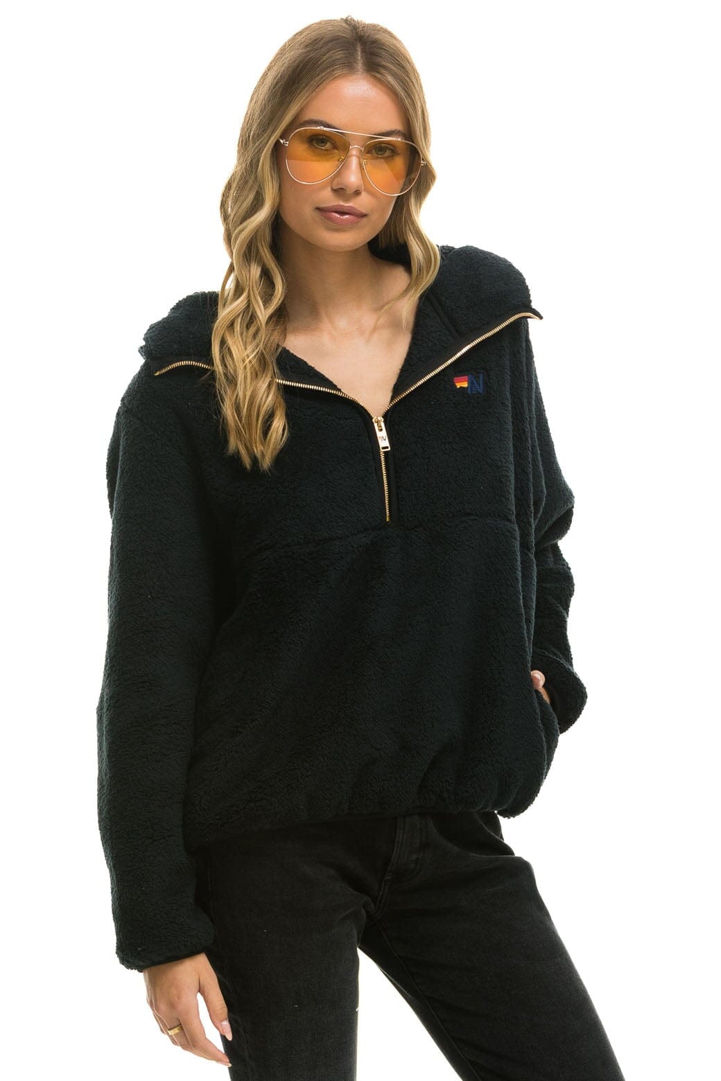 Classic TEDDY APRES HOODED HALF ZIP JACKET - BLACK