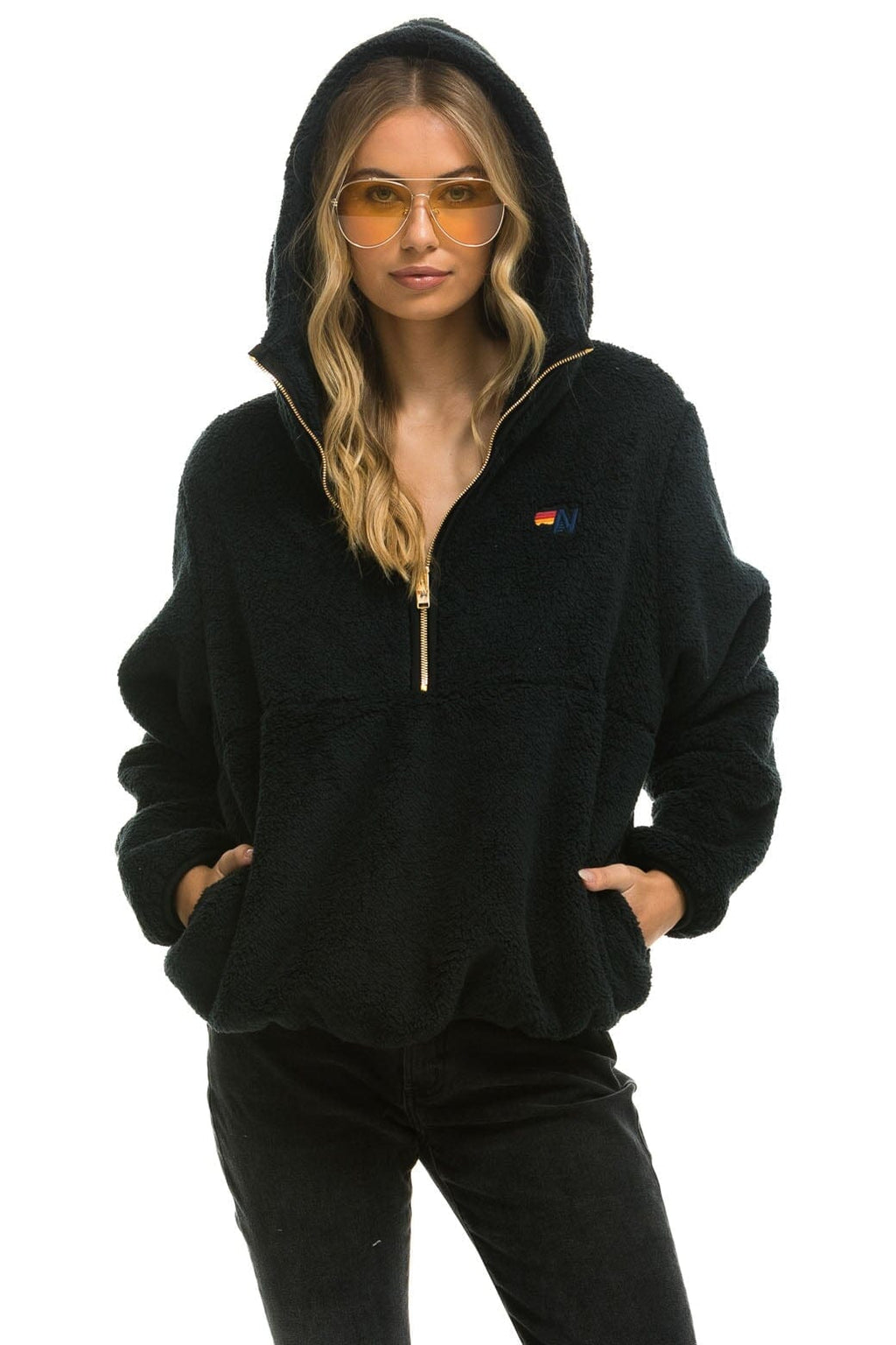 Classic TEDDY APRES HOODED HALF ZIP JACKET - BLACK