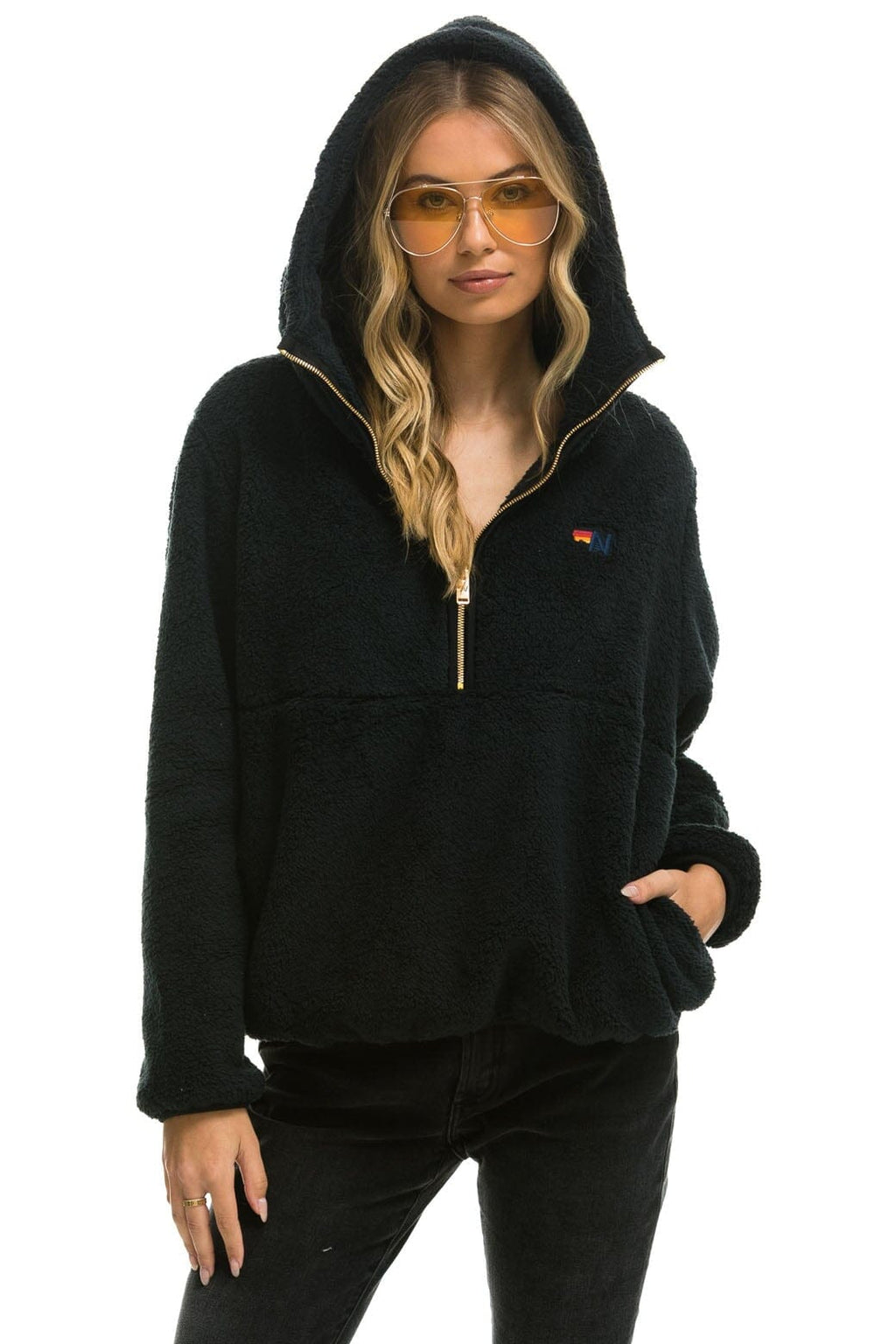 Classic TEDDY APRES HOODED HALF ZIP JACKET - BLACK