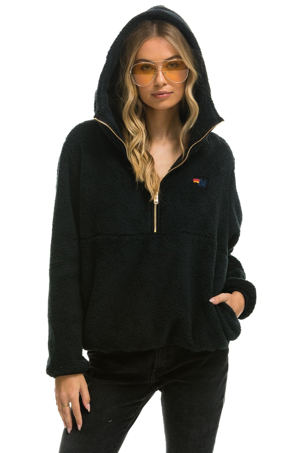 Classic TEDDY APRES HOODED HALF ZIP JACKET - BLACK