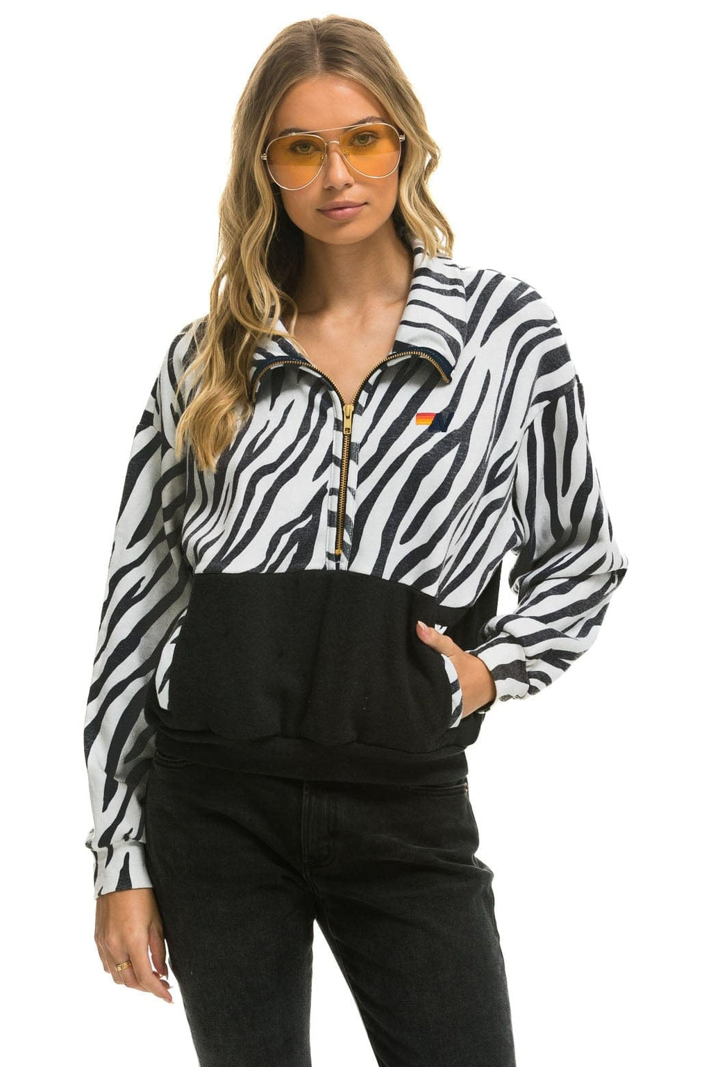 Classic ZEBRA FLEECE UNISEX HALF ZIP COLOR BLOCK JACKET - ZEBRA