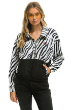 Classic ZEBRA FLEECE UNISEX HALF ZIP COLOR BLOCK JACKET - ZEBRA