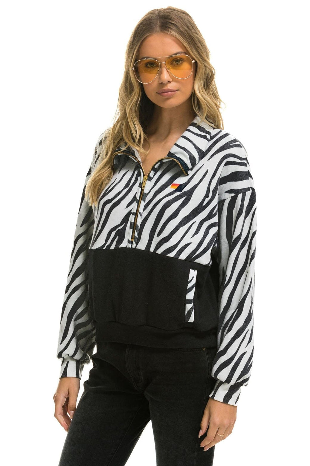 Classic ZEBRA FLEECE UNISEX HALF ZIP COLOR BLOCK JACKET - ZEBRA