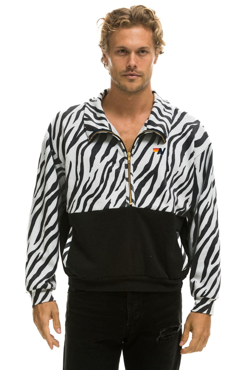 Classic ZEBRA FLEECE UNISEX HALF ZIP COLOR BLOCK JACKET - ZEBRA