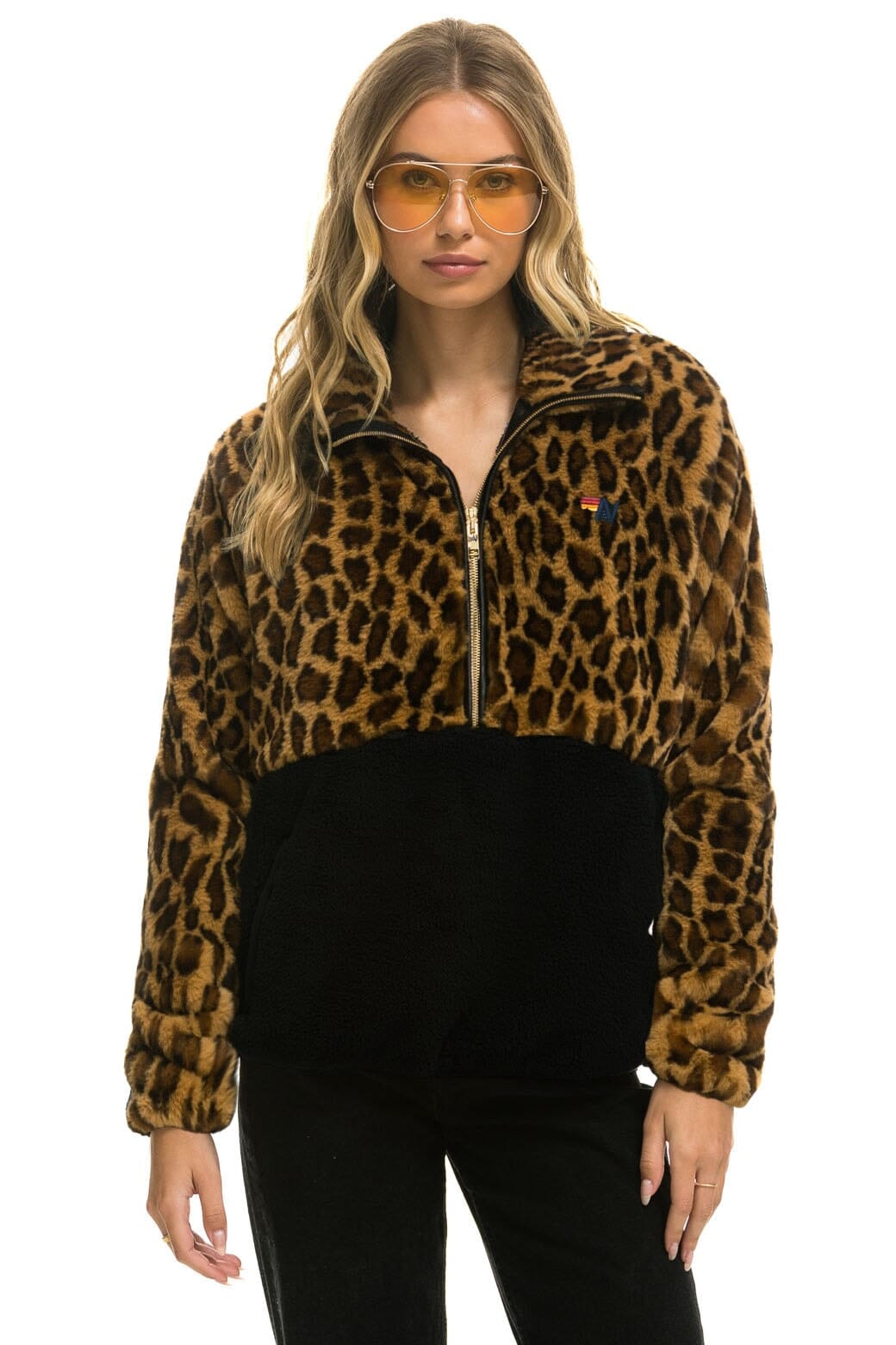 Classic TEDDY UNISEX HALF ZIP COLOR BLOCK JACKET - CHEETAH