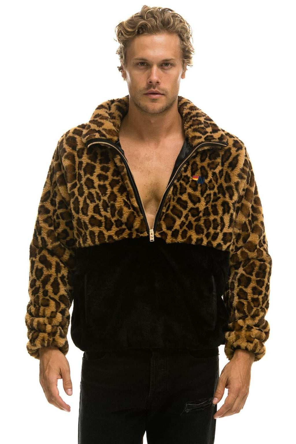 Classic TEDDY UNISEX HALF ZIP COLOR BLOCK JACKET - CHEETAH