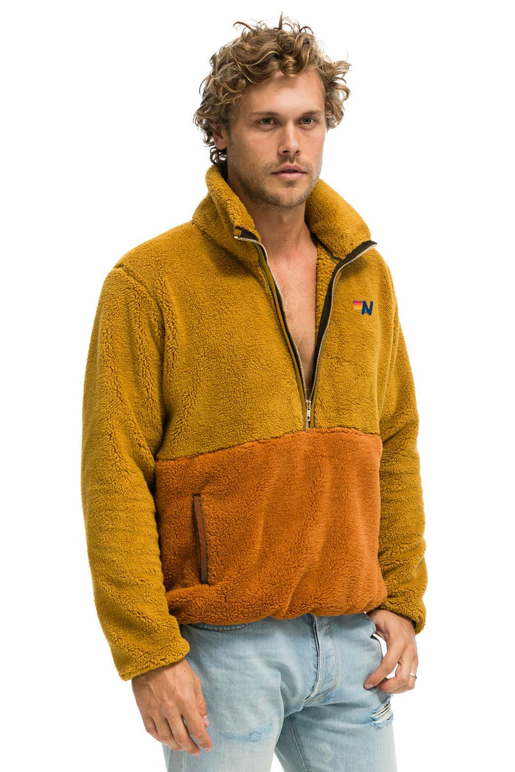 Classic TEDDY UNISEX HALF ZIP COLOR BLOCK JACKET - HONEY