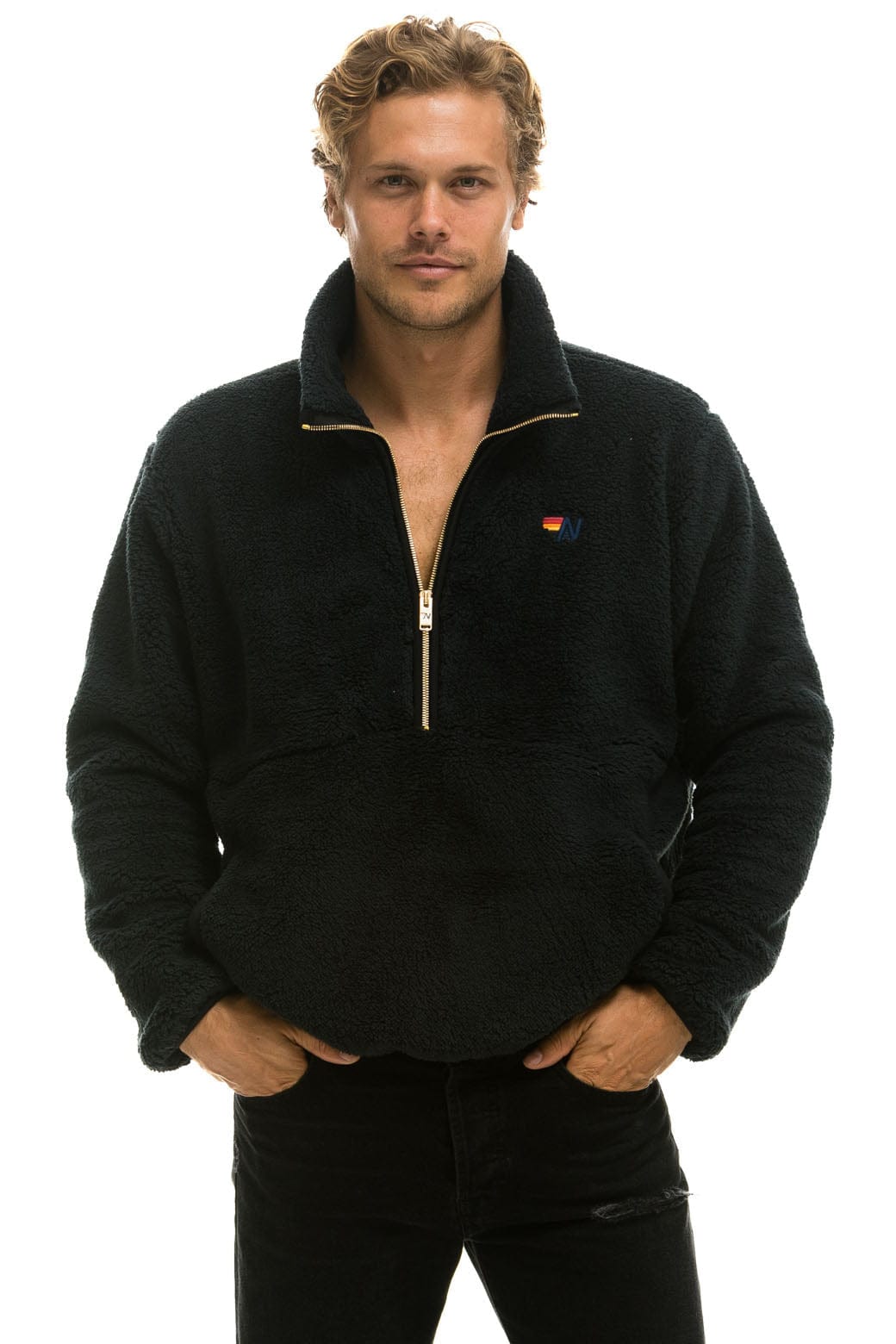 Classic TEDDY UNISEX HALF ZIP JACKET - BLACK