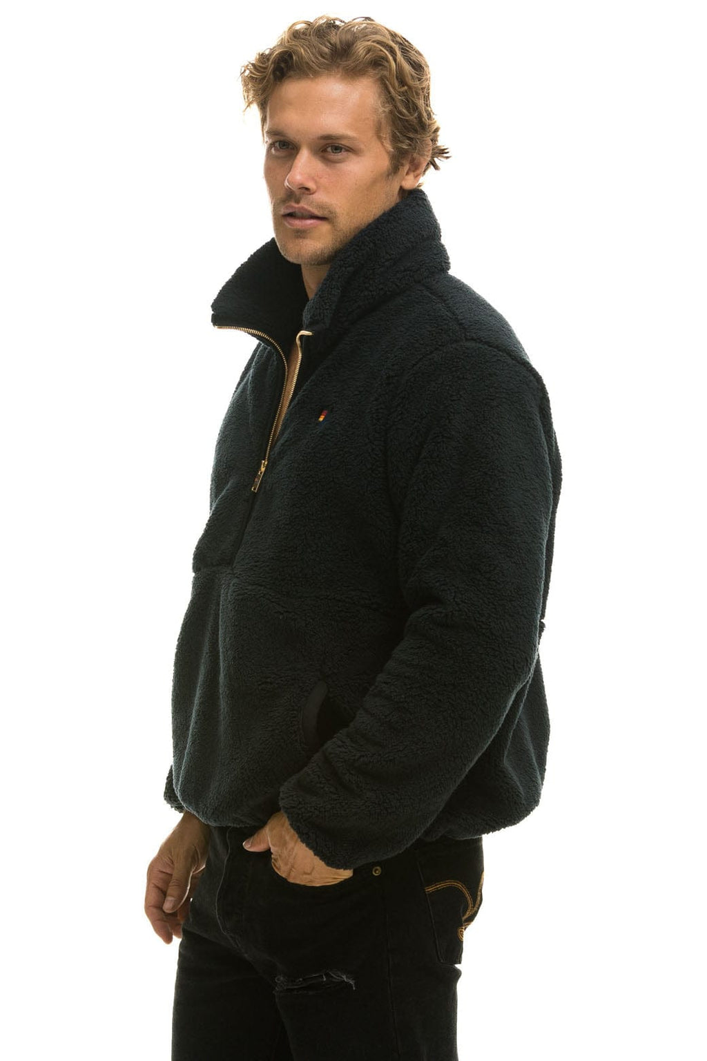 Classic TEDDY UNISEX HALF ZIP JACKET - BLACK