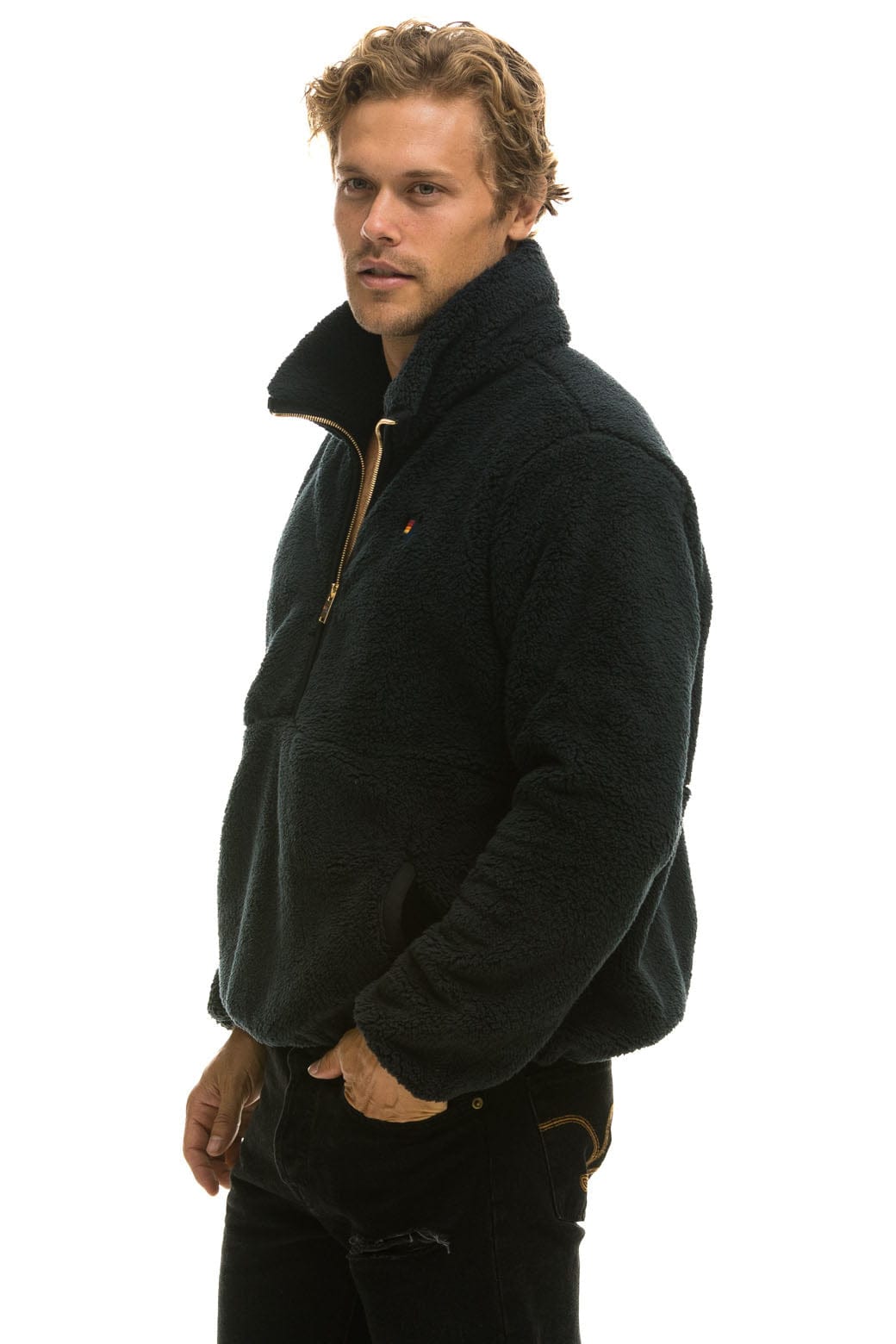 Classic TEDDY UNISEX HALF ZIP JACKET - BLACK
