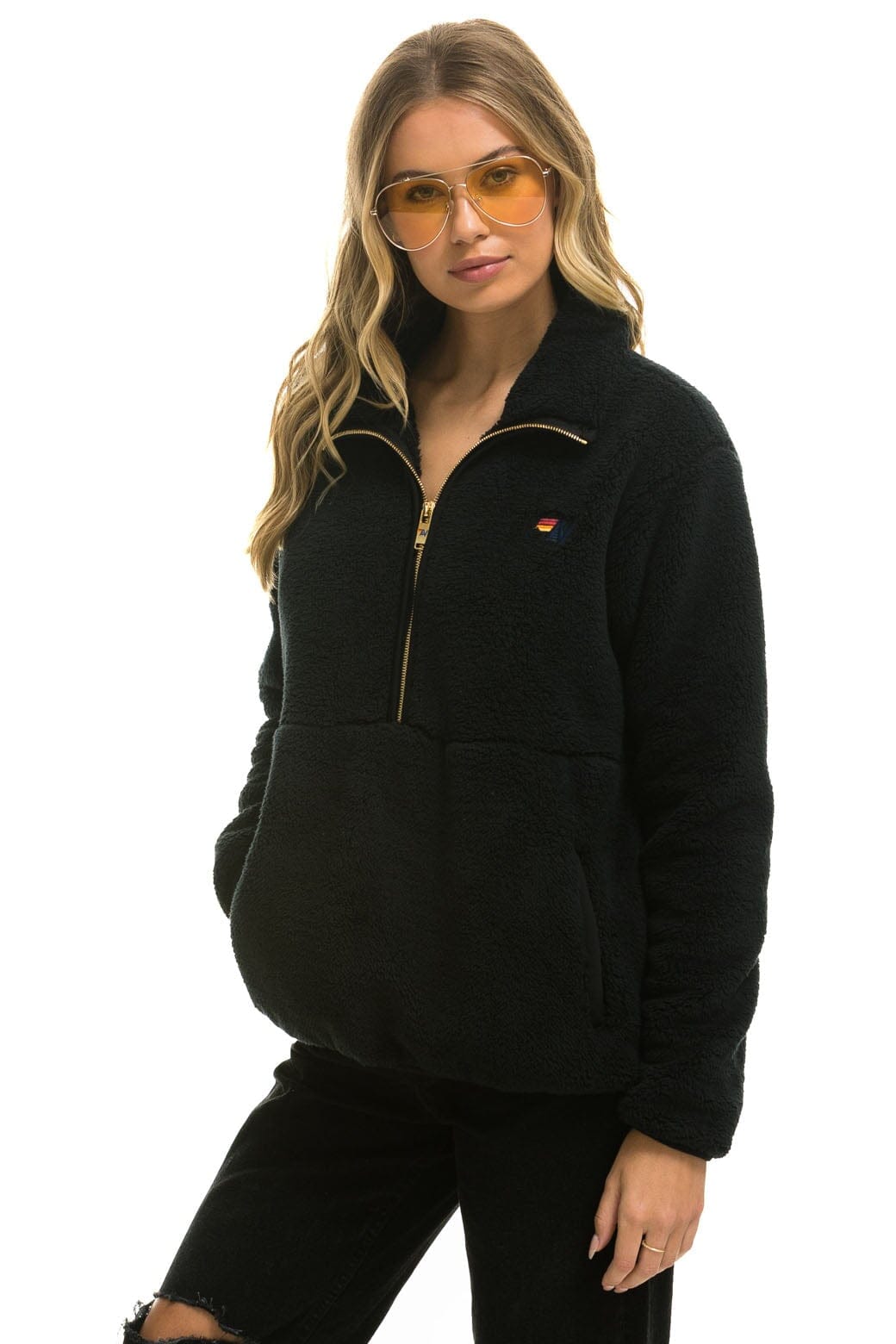 Classic TEDDY UNISEX HALF ZIP JACKET - BLACK