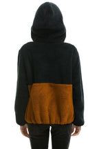 Classic TEDDY UNISEX HOODED HALF ZIP COLOR BLOCK JACKET - BLACK