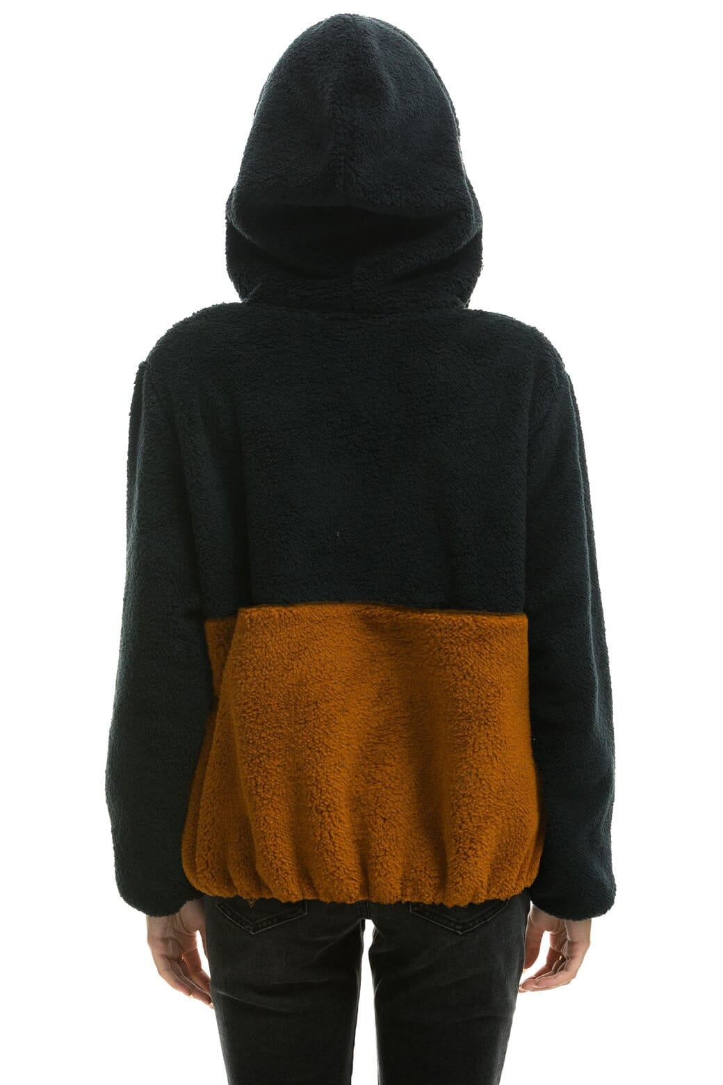 Classic TEDDY UNISEX HOODED HALF ZIP COLOR BLOCK JACKET - BLACK