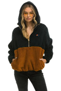 Classic TEDDY UNISEX HOODED HALF ZIP COLOR BLOCK JACKET - BLACK