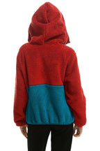 Classic TEDDY UNISEX HOODED HALF ZIP COLOR BLOCK JACKET - CHERRY