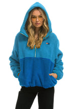 Classic TEDDY UNISEX HOODED HALF ZIP COLOR BLOCK JACKET - OCEAN