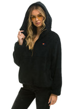 Classic TEDDY UNISEX HOODED HALF ZIP JACKET - BLACK