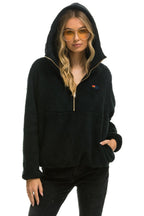 Classic TEDDY UNISEX HOODED HALF ZIP JACKET - BLACK