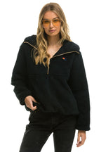 Classic TEDDY UNISEX HOODED HALF ZIP JACKET - BLACK